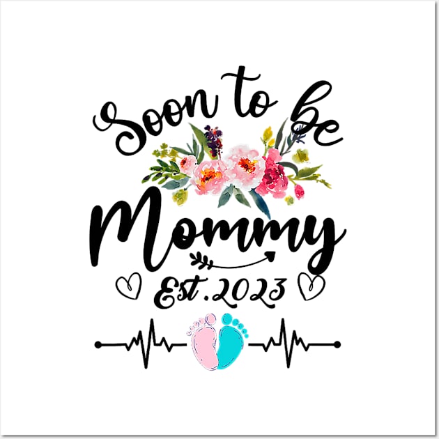 Mommy Est 2023 Pregnancy Announcement Floral Wall Art by cloutmantahnee